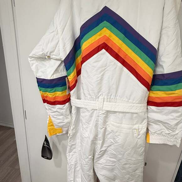 Tipsy Elves Men's Sunrise Shredder Ski Snow Suit Rainbow Retro White Unisex - Picture 6 of 10
